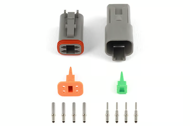 Plug and Pins Only - Matching Set of Deutsch DT-4 Connectors (DT06-4S + DT04-4P) - (13 Amp)