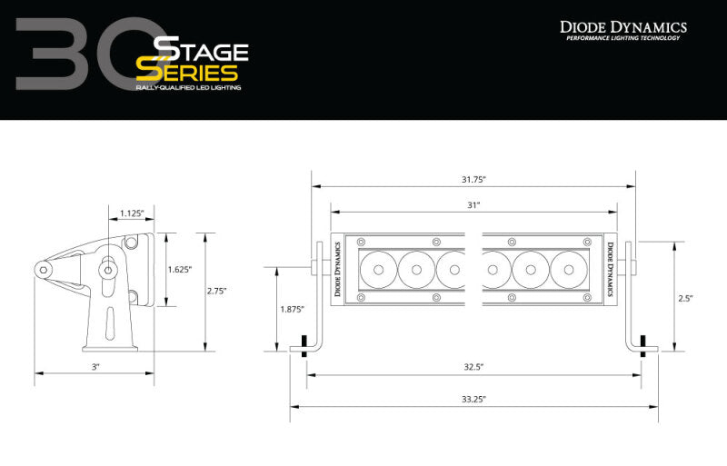 Diode Dynamics 30 In LED Light Bar Single Row Straight Clear Combo Each Stage Series