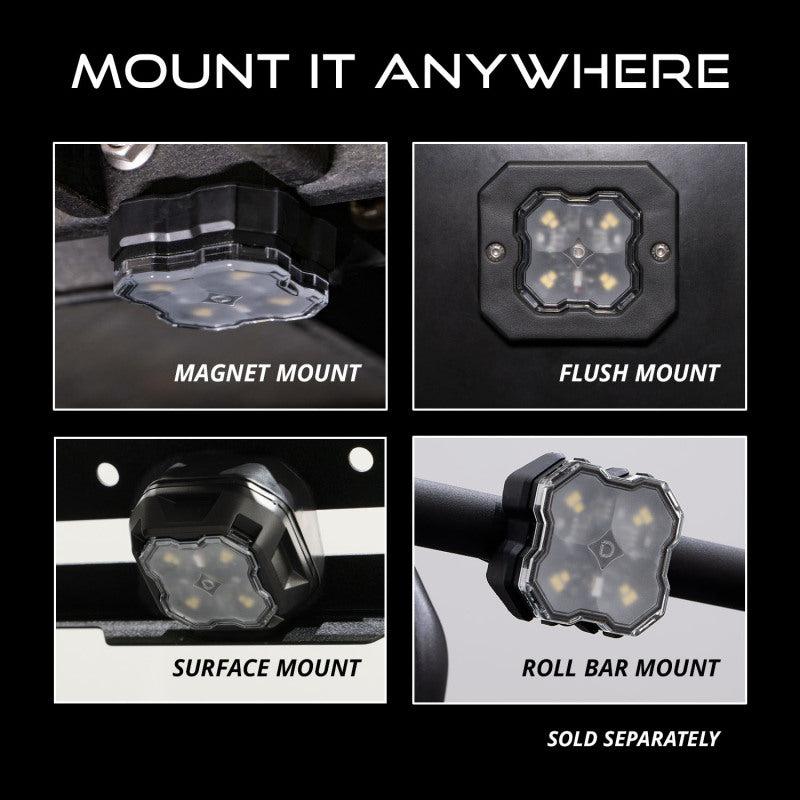 Diode Dynamics Stage Series SXS Rock Light Installer Kit - White Diffused M8 (8-pack)