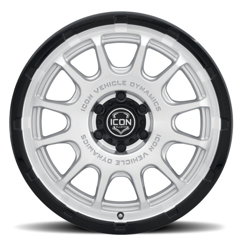 ICON Alloys Rancho 20x9 / 5x5 / -12mm / 4.5in BS Silver Machined w/ Gloss Black Lip Wheel