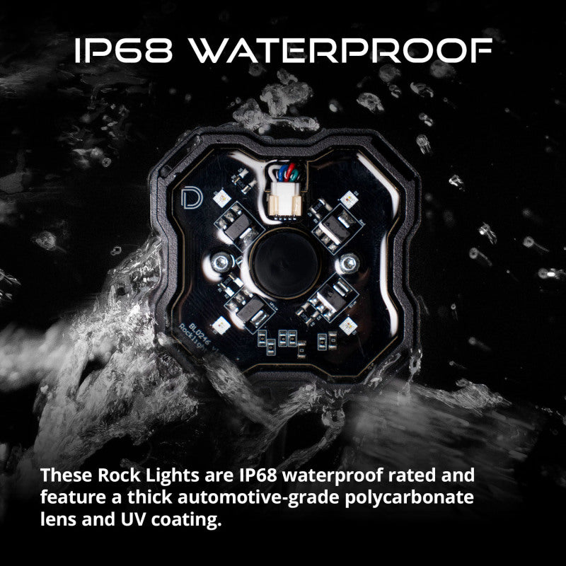 Diode Dynamics Stage Series SXS Rock Light Installer Kit - RGBW M8 w/Controller (4-pack)