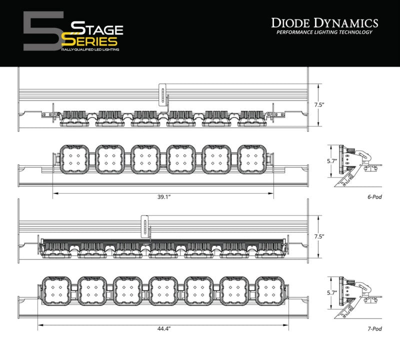 Diode Dynamics Prinsu/Sherpa Roof Racks SS5 6-Pod CrossLink Mounting Kit - Sport White Combo