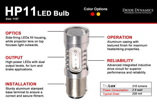 Diode Dynamics 1157 LED Bulb HP11 LED - Amber (Single)