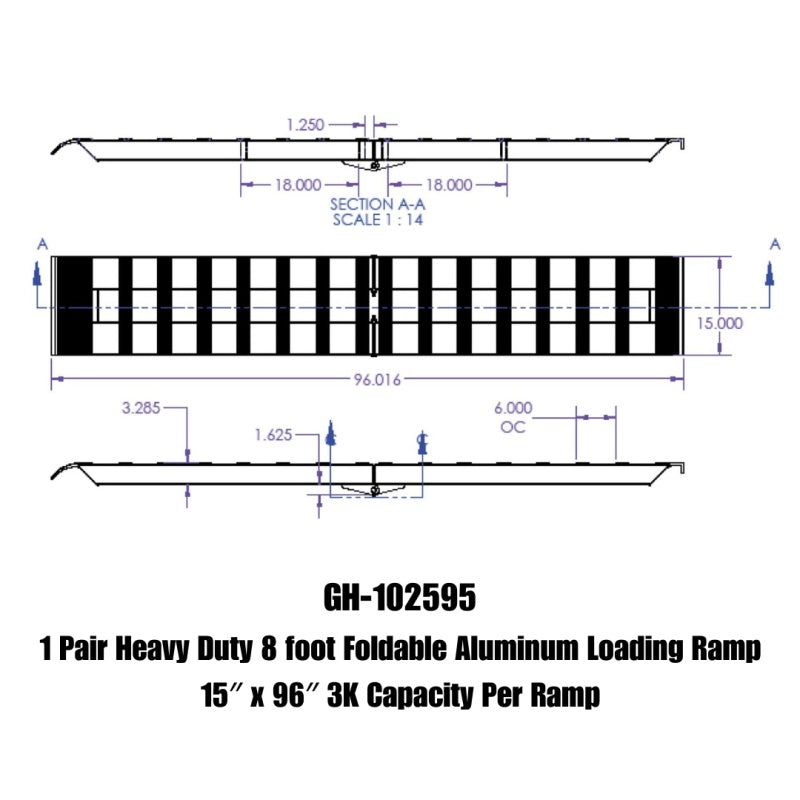Gen-Y Heavy-Duty 8ft Aluminum Foldable Loading Ramps 15in x 96in 3K Capacity Per Ramp - Pair