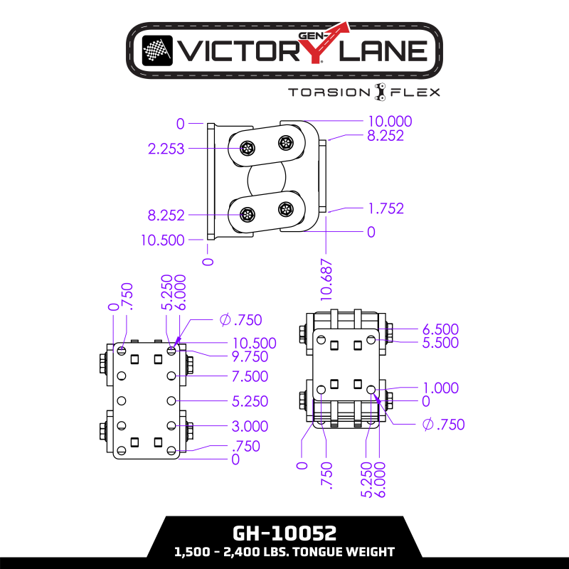 Gen-Y Victory Lane Torsion-Flex Flat Plate Trailer Coupler (1.5K-2.4K TW 21K Towing)
