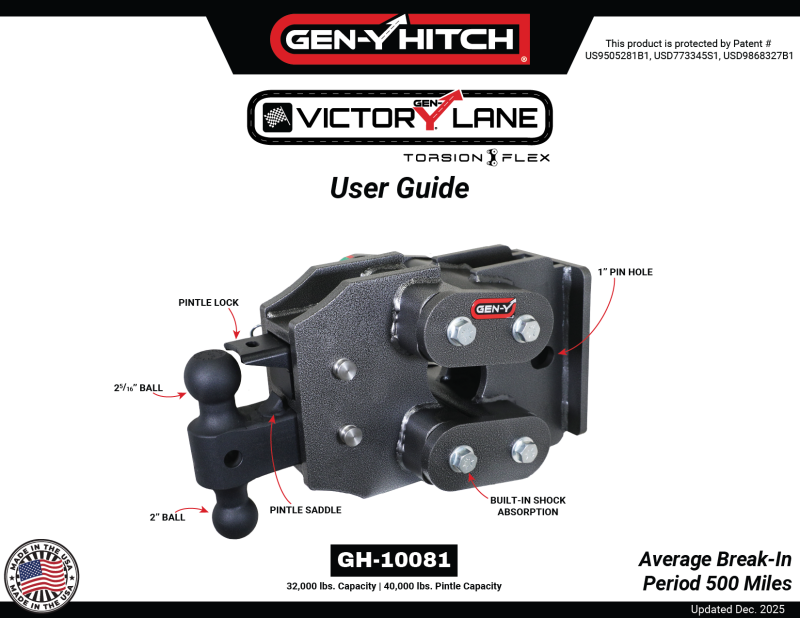 Gen-Y Victory Lane Torsion-Flex Flat Plate Trailer Coupler (1.5K-2.4K TW 21K Towing)