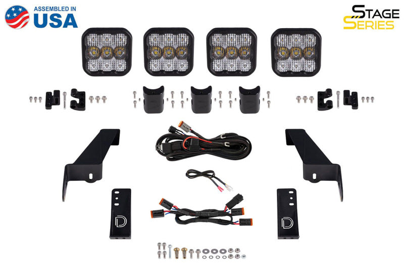 Diode Dynamics Jeep JL SS5 4-Pod CrossLink Grille Lightbar Kit Sport - White Combo