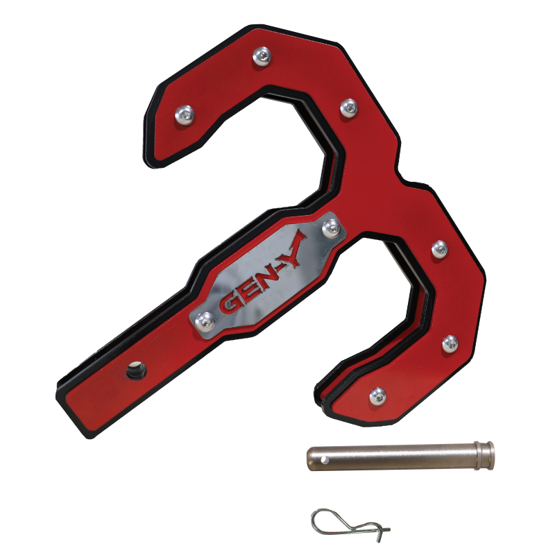 Gen-Y Hulk 2.0 16K Tow Hook 2in Shank w/GH-099 Pin/GH-011 Clip - Black/Red