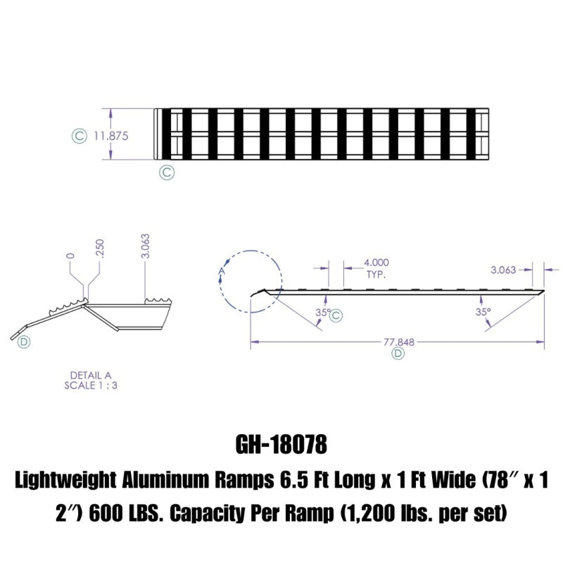 Gen-Y Lightweight 6.5ft Aluminum Loading Ramps 12in x 78in 600lb Capacity Per Ramp - Pair