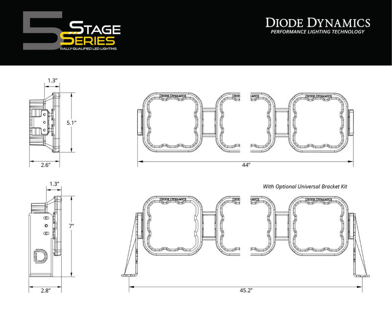 Diode Dynamics SS5 Sport Universal CrossLink 7-Pod Lightbar - Yellow Combo